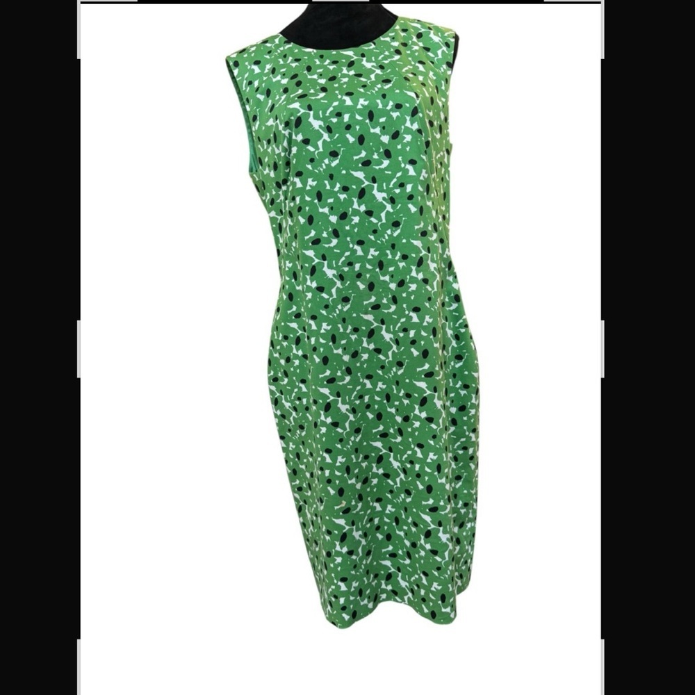 Hugo Boss Green Sleeveless Dress with Black and White Pattern Size 10 US​
